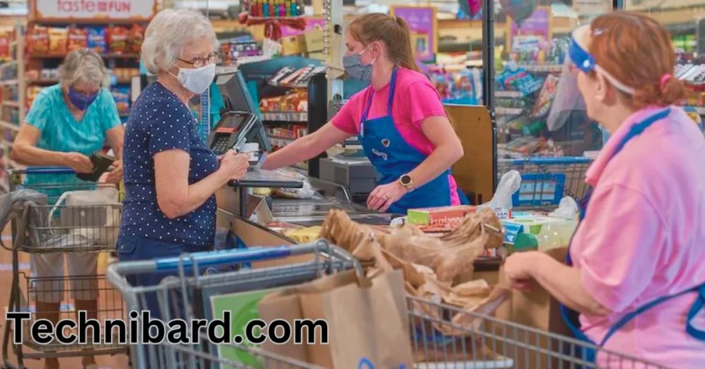 a person wearing a face mask at a grocery store